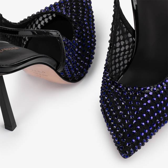 Le Silla Slingback gioiello rete blu midnight e Cristalli Pezzi Unici