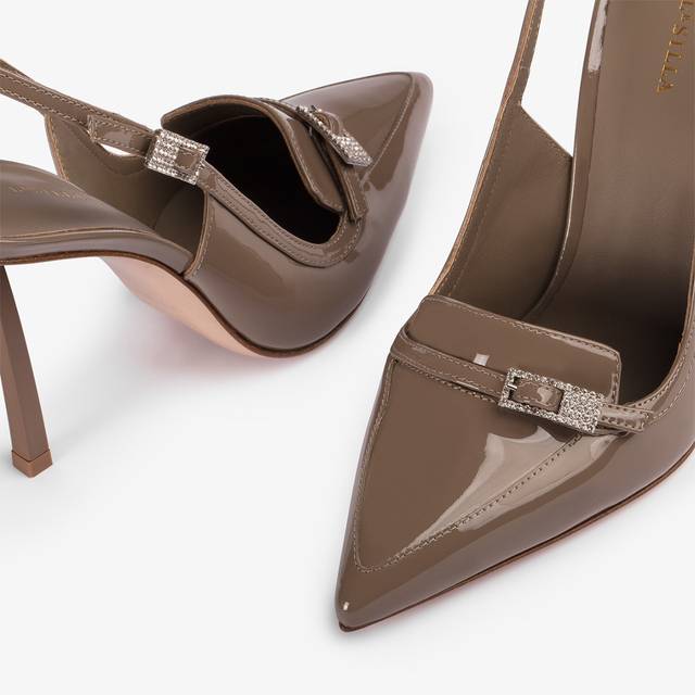 Le Silla Slingback mocassino vernice grigio sesamo Vendite Flash