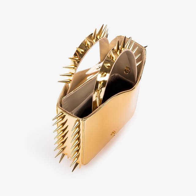 Le Silla Small bag metallizzata oro pepita con borchie Promozione