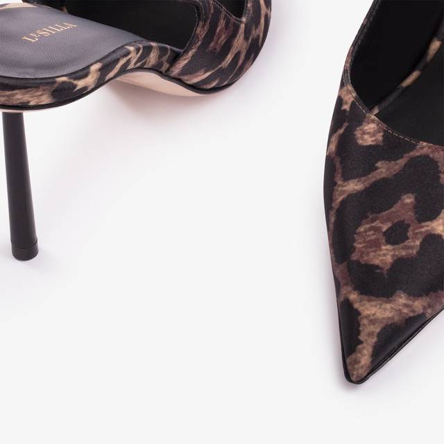 Le Silla Slingback raso stampa leopardata Economico