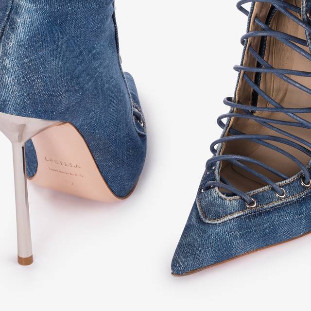 Le Silla Stivale al ginocchio con stringhe denim blu Saldi Di Fabbrica