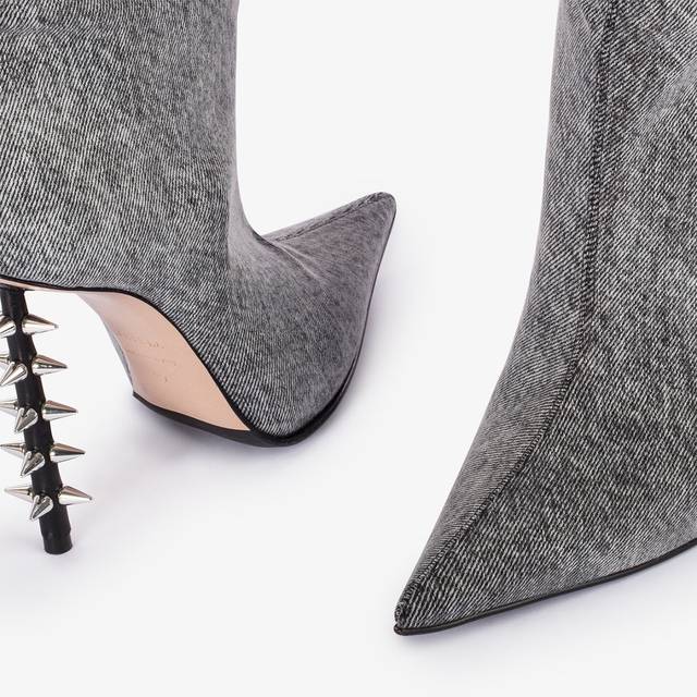 Le Silla Stivale sopra il ginocchio denim stretch nero con borchie I Più Venduti