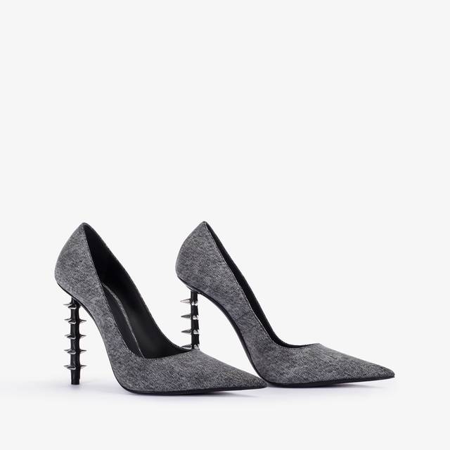 Le Silla Décolleté denim nera con borchie Vendite Flash