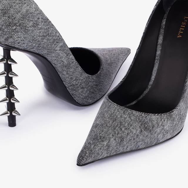 Le Silla Décolleté denim nera con borchie Vendite Flash