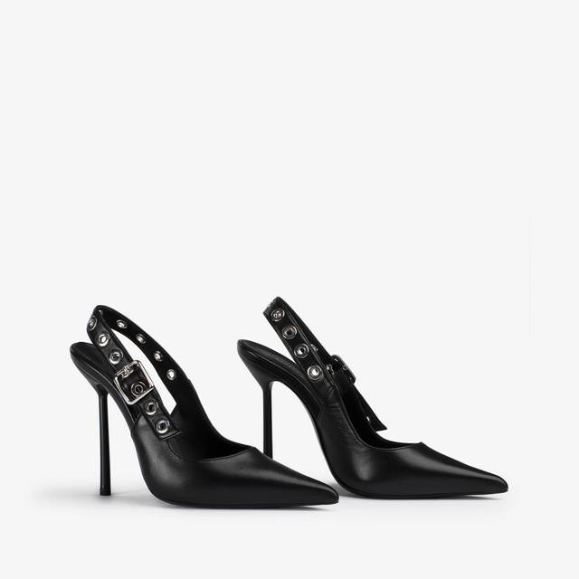 Le Silla Slingback pelle nera con occhielli argento Spedizione Gratuita