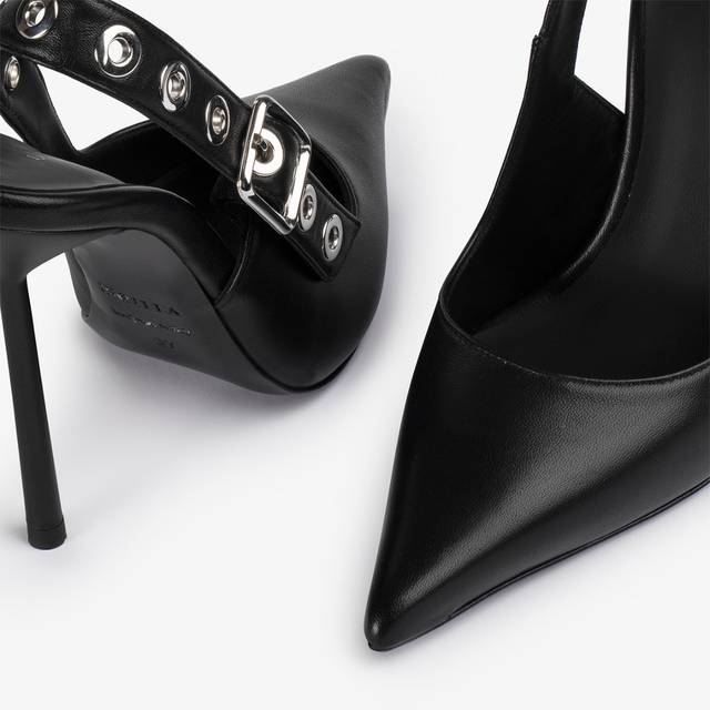Le Silla Slingback pelle nera con occhielli argento Spedizione Gratuita
