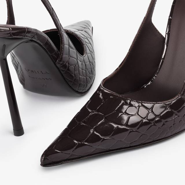 Le Silla Slingback stampa coccodrillo marrone fondente Soddisfazione Garantita