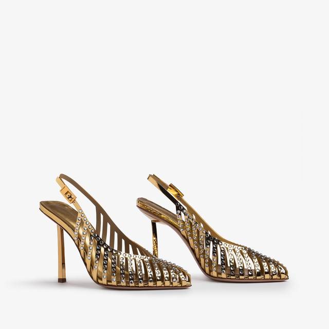 Le Silla Slingback gioiello con listini metallizzata oro pepita e Cristalli Negozi Online