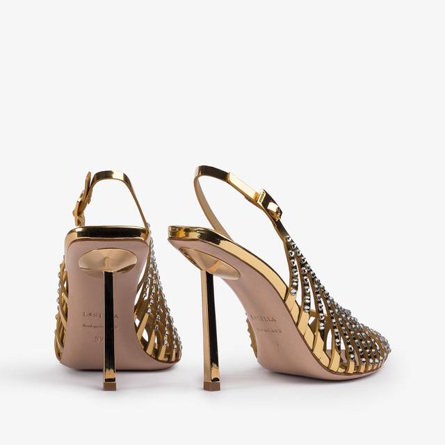 Le Silla Slingback gioiello con listini metallizzata oro pepita e Cristalli Negozi Online
