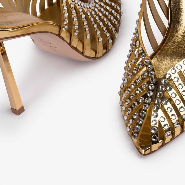 Le Silla Slingback gioiello con listini metallizzata oro pepita e Cristalli Negozi Online