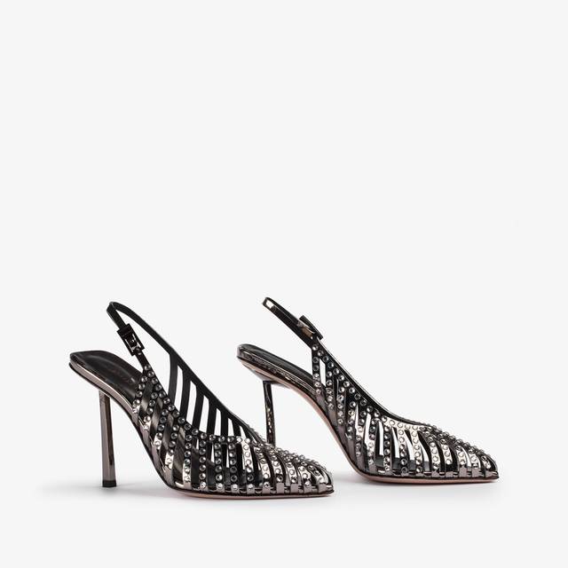 Le Silla Slingback gioiello con listini metallizzata peltro e Cristalli Acquista Ora
