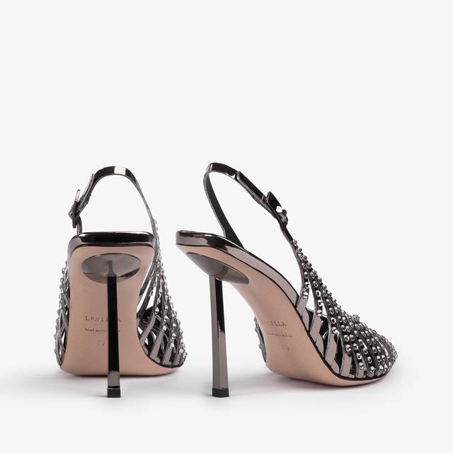 Le Silla Slingback gioiello con listini metallizzata peltro e Cristalli Acquista Ora