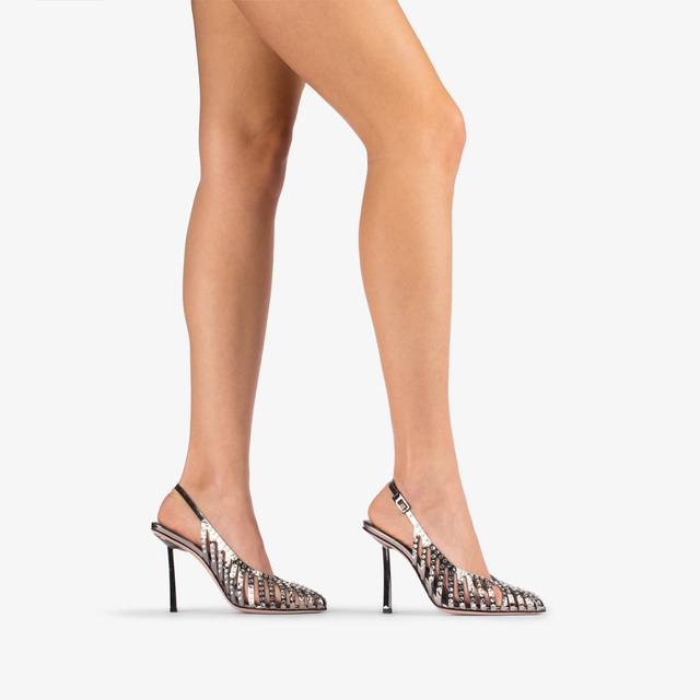 Le Silla Slingback gioiello con listini metallizzata peltro e Cristalli Acquista Ora