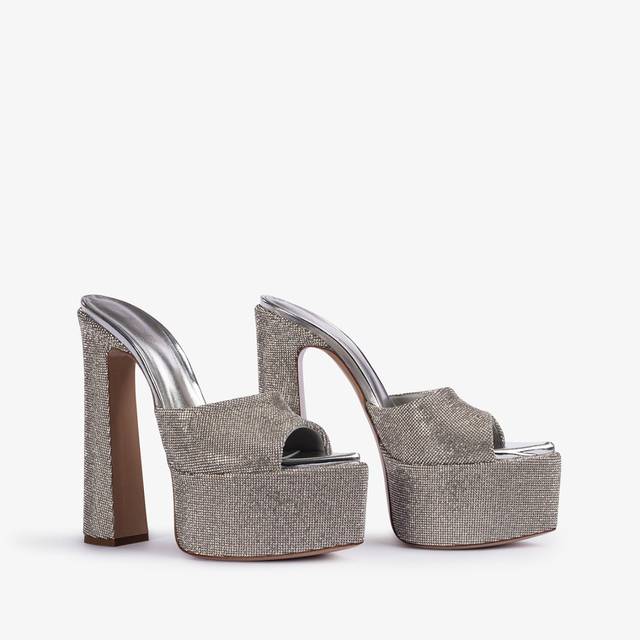 Le Silla Sandalo mule con plateau effetto pavé di Cristalli argento Prezzo Ridotto