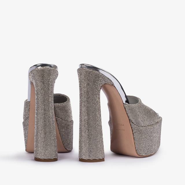 Le Silla Sandalo mule con plateau effetto pavé di Cristalli argento Prezzo Ridotto