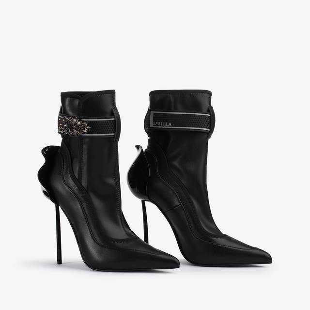 Le Silla Stivaletto pelle vegan nero con Cristalli argento Saldi