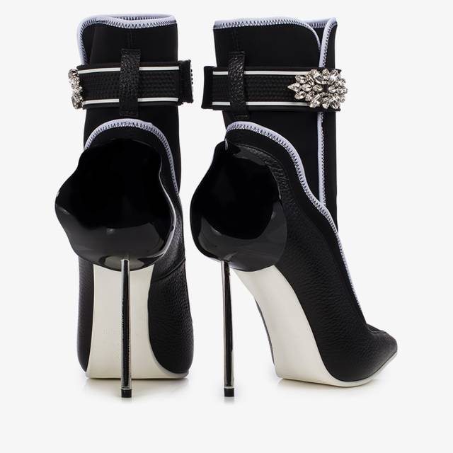 Le Silla Stivaletto pelle e tessuto nero con Cristalli argento Offerte