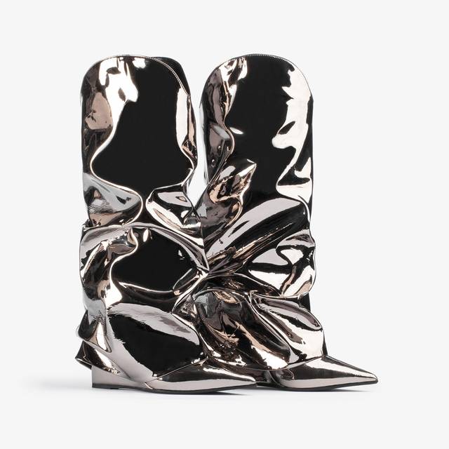 Le Silla Stivale al ginocchio d'ispirazione Western con risvolto metallizzato peltro Vendita Calda