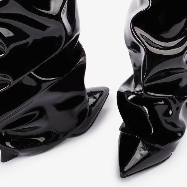 Le Silla Stivale al ginocchio d'ispirazione Western con risvolto vinile nero Vendita Economica