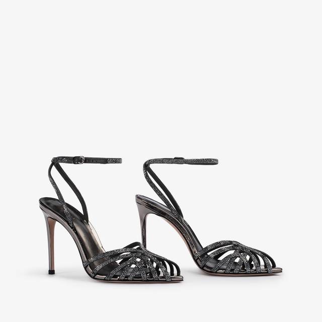 Le Silla Sandalo metallizzato peltro e Cristalli Italy
