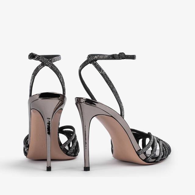 Le Silla Sandalo metallizzato peltro e Cristalli Italy