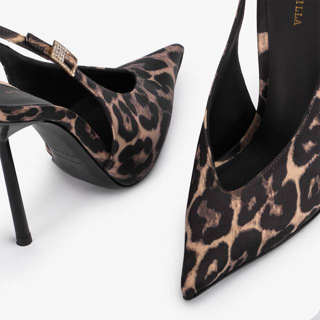 Le Silla Slingback raso stampa leopardata Italia