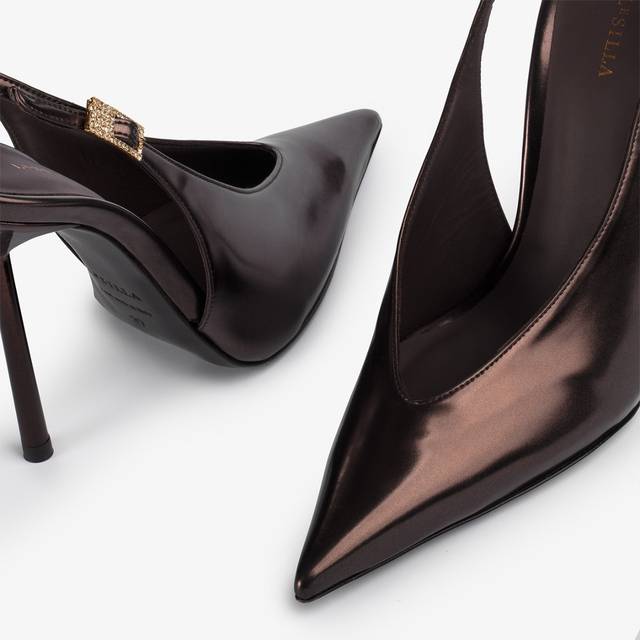 Le Silla Slingback metallizzata marrone fondente 2025