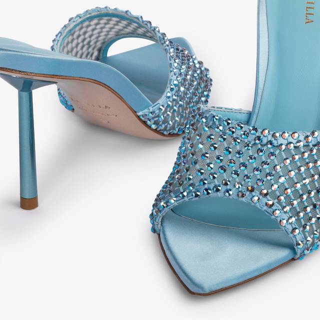 Le Silla Sandalo mule gioiello rete azzurro cielo con Cristalli Spedizione Gratuita