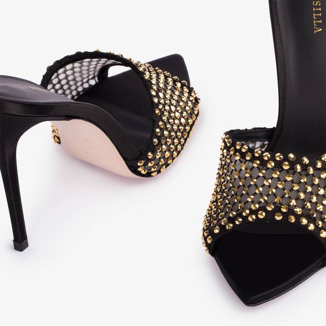 Le Silla Sandalo gioiello rete nero con Cristalli oro Negozi Online
