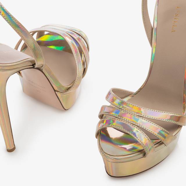 Le Silla Sandalo con plateau iridescente nude Nuova