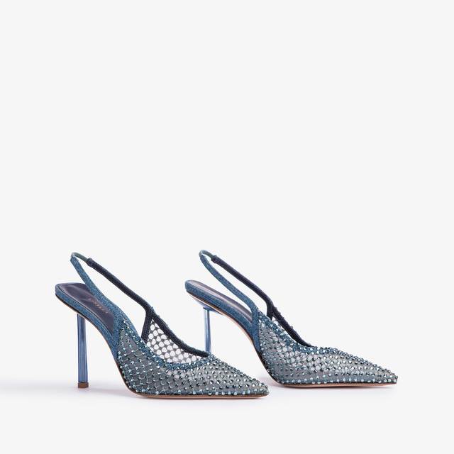 Le Silla Slingback gioiello rete blu denim Italia