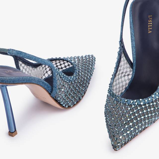 Le Silla Slingback gioiello rete blu denim Italia