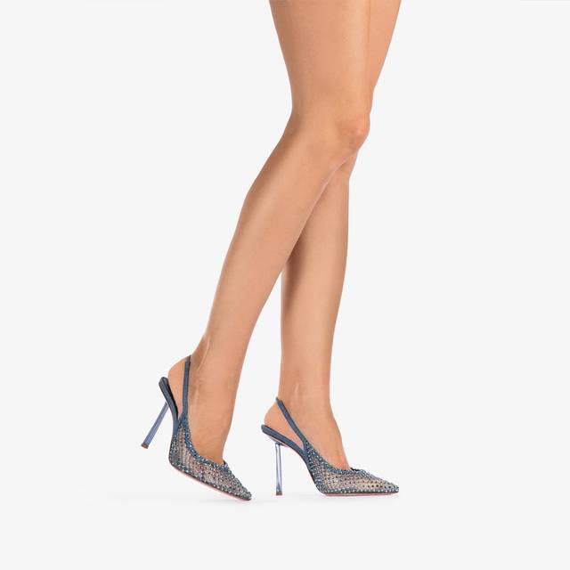 Le Silla Slingback gioiello rete blu denim Italia