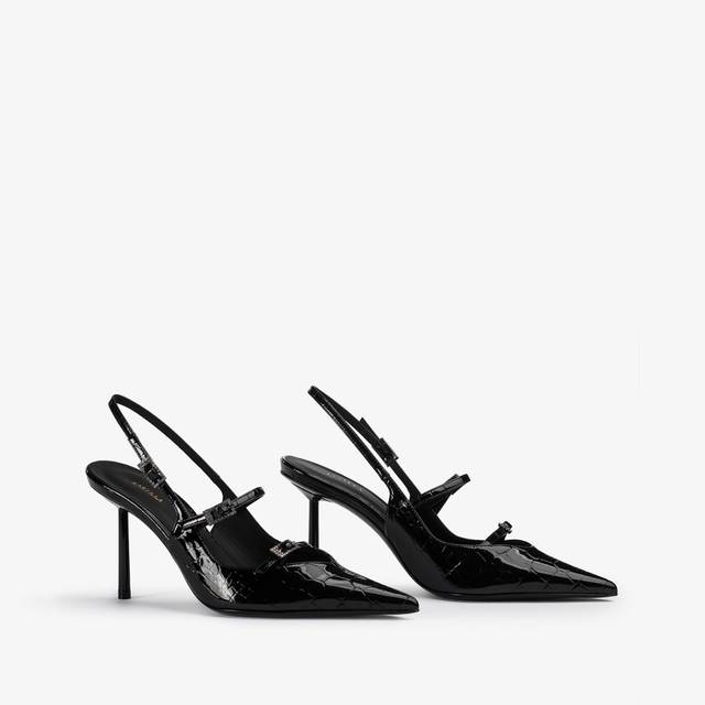 Le Silla Slingback con listini stampa coccodrillo nera Qualità