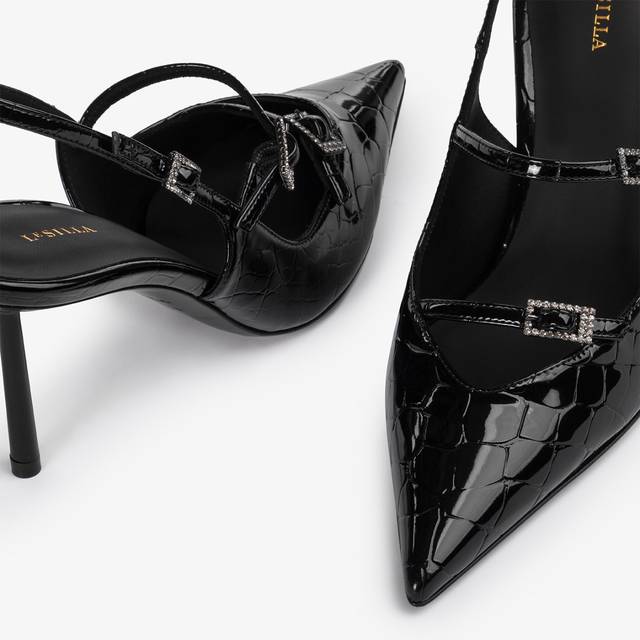 Le Silla Slingback con listini stampa coccodrillo nera Qualità