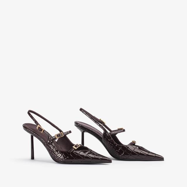 Le Silla Slingback con listini stampa coccodrillo marrone fondente Vendita