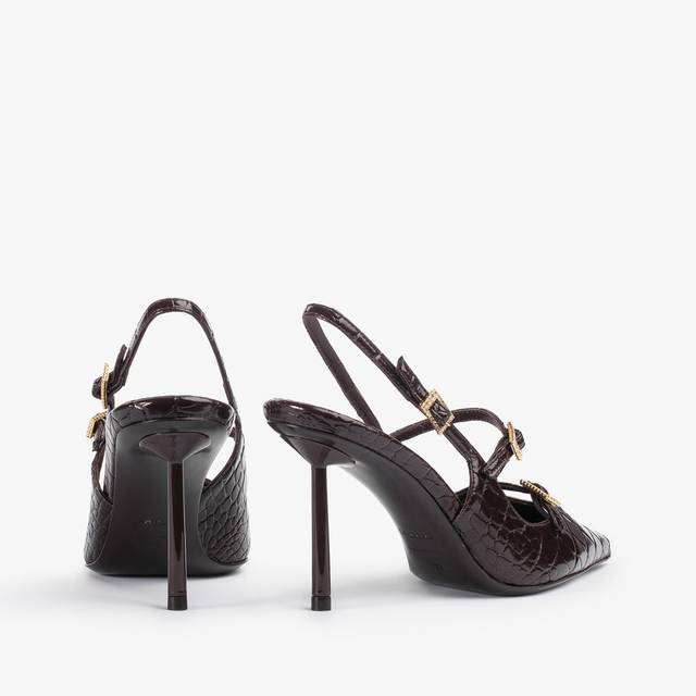 Le Silla Slingback con listini stampa coccodrillo marrone fondente Vendita