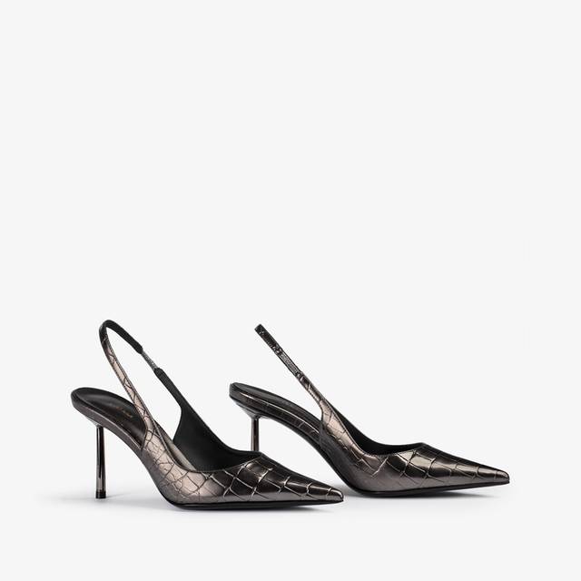 Le Silla Slingback stampa coccodrillo metallizzata peltro Promozione