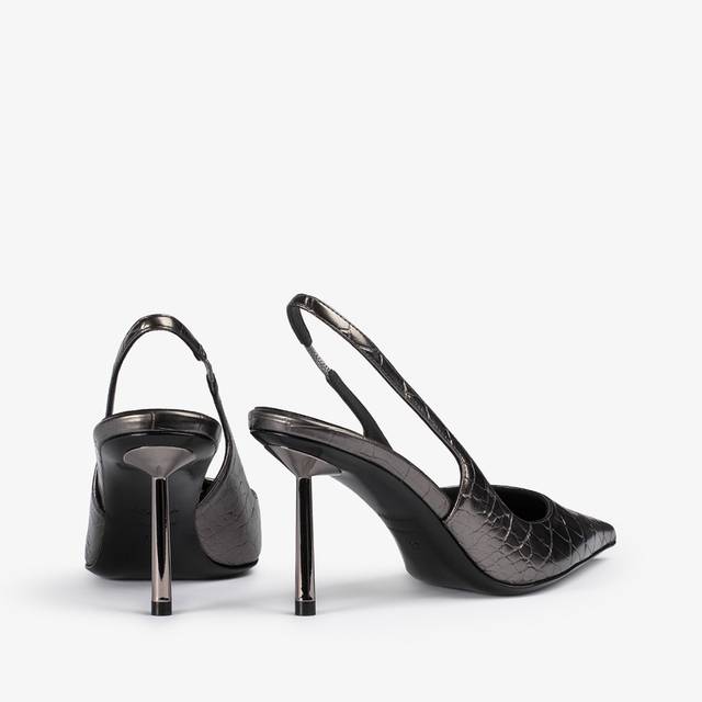 Le Silla Slingback stampa coccodrillo metallizzata peltro Promozione