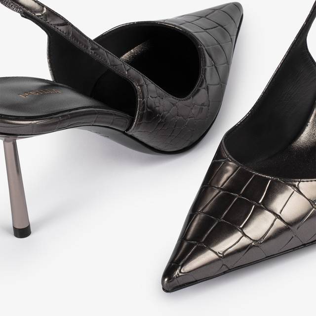 Le Silla Slingback stampa coccodrillo metallizzata peltro Promozione