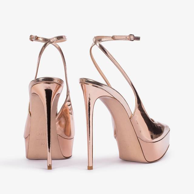 Le Silla Slingback con plateau metallizzata oro rosa Consegna Veloce