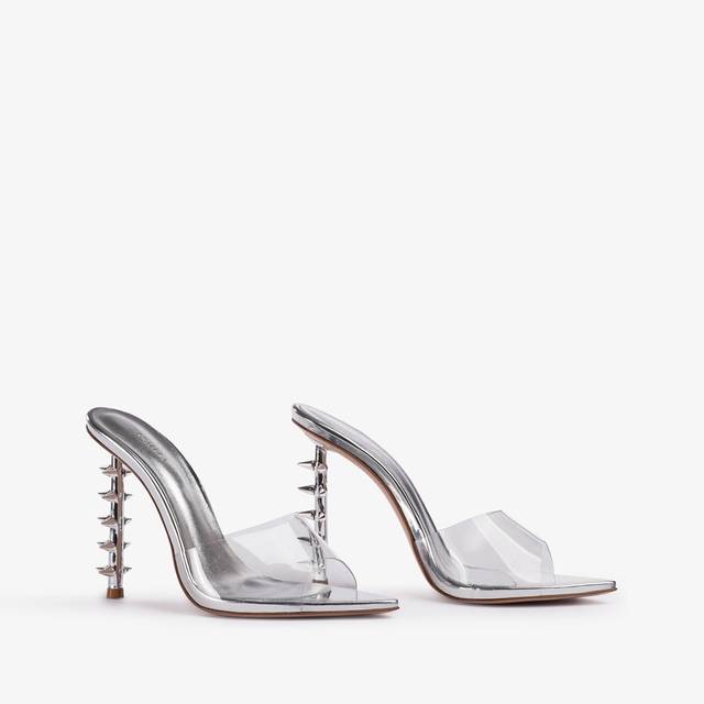 Le Silla Sandalo mule plexy argento con borchie Moda