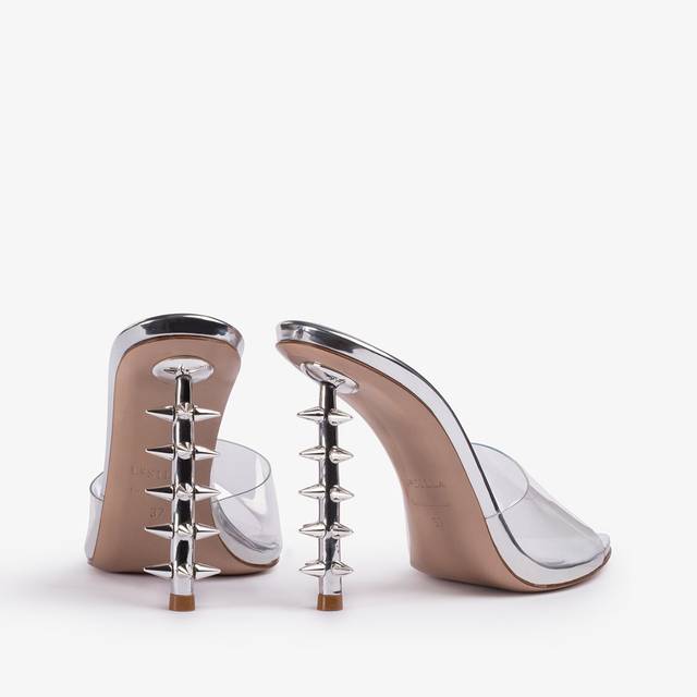 Le Silla Sandalo mule plexy argento con borchie Moda