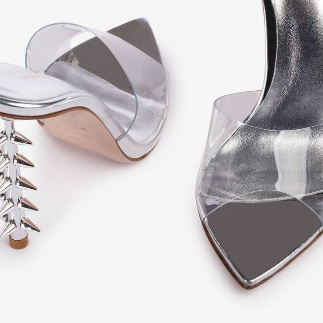Le Silla Sandalo mule plexy argento con borchie Moda