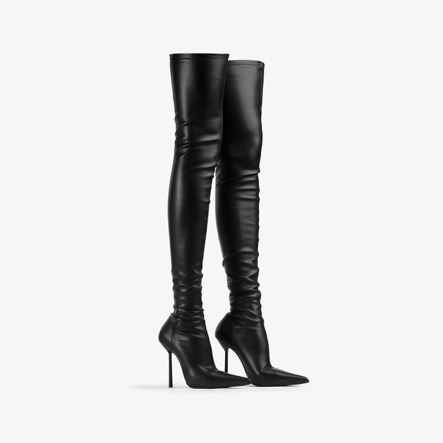 Le Silla Stivale sopra il ginocchio pelle vegan stretch nero Fino Al -60%