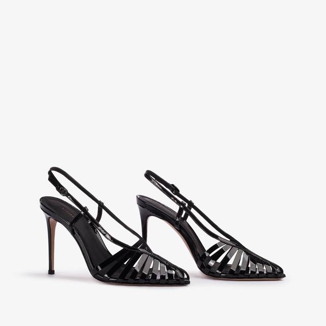 Le Silla Slingback con listini vernice nera Presa