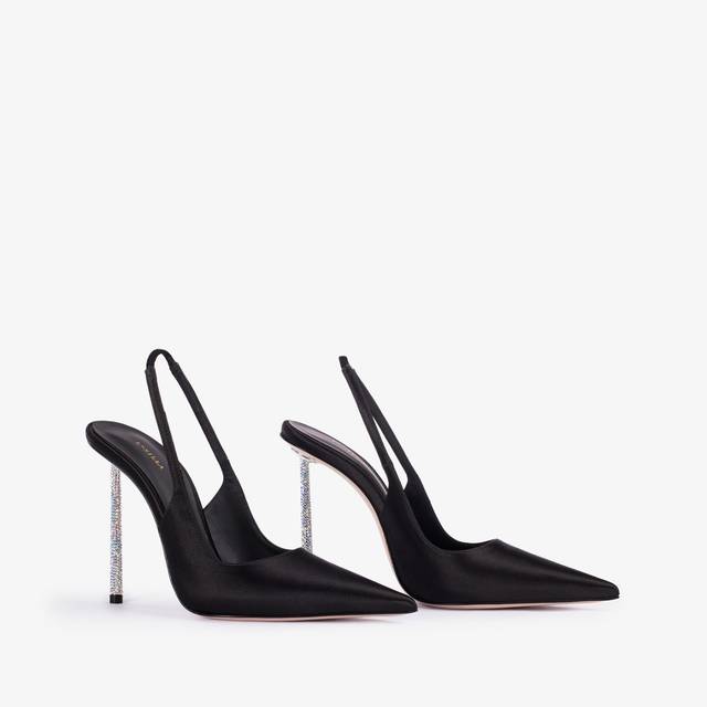 Le Silla Slingback raso nero Nuova