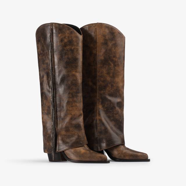 Le Silla Stivale al ginocchio d'ispirazione Western con risvolto pelle effetto vintage marrone Vendita