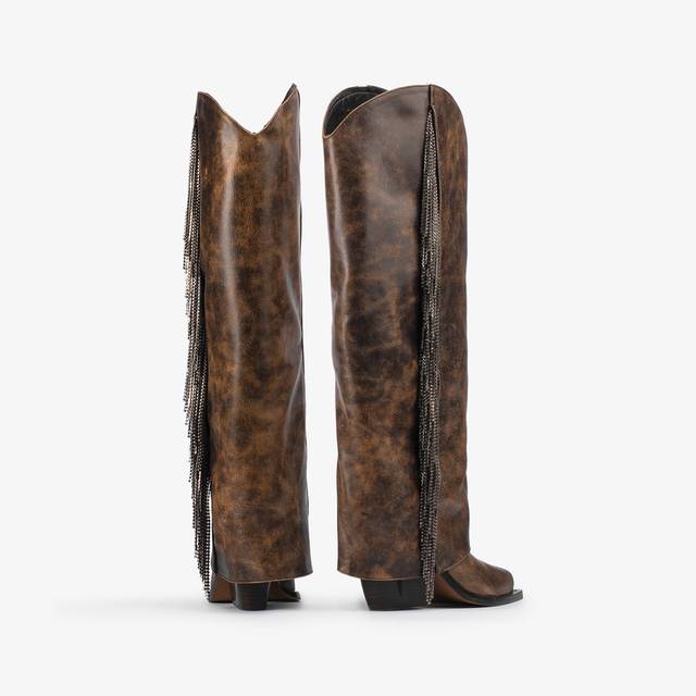 Le Silla Stivale al ginocchio d'ispirazione Western con risvolto pelle effetto vintage marrone Vendita