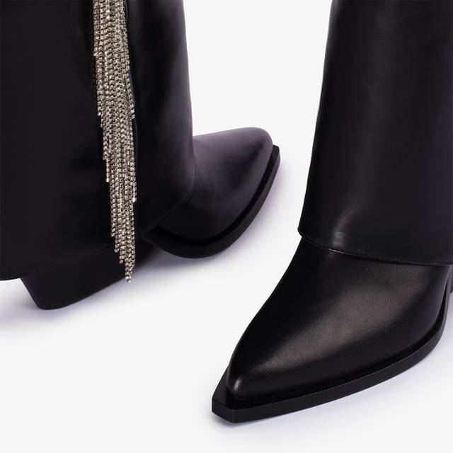 Le Silla Stivale al ginocchio d'ispirazione Western con risvolto nappa nera con frange argento Promozione